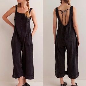 Free People Callie One-Piece Thermal Waffle Jumpsuit Black Size M $98